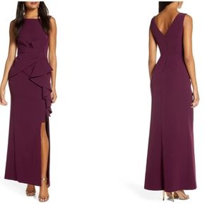 Eliza J Sleeveless Ruffle Waist Gown (Wine color, Size10)